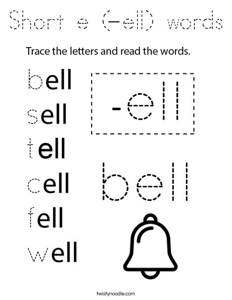 Short e (-ell) words Coloring Page