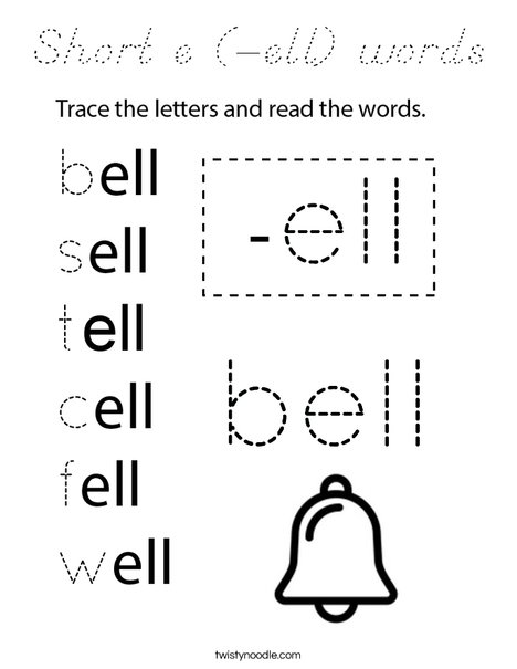 Short e (-ell) words Coloring Page