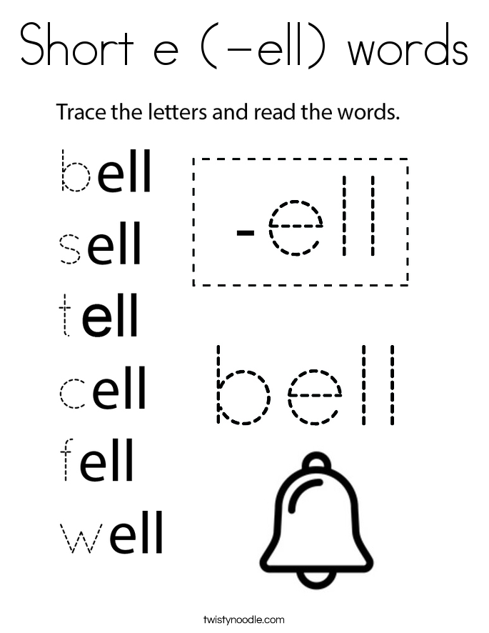 Short e (-ell) words Coloring Page