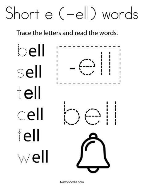 Short e (-ell) words Coloring Page
