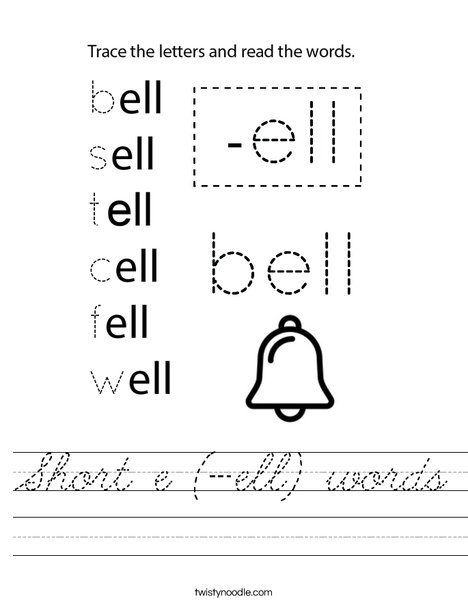 Short e (-ell) words Worksheet