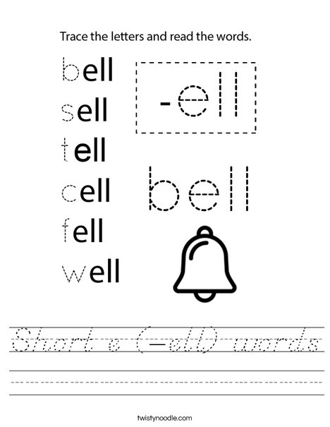 Short e (-ell) words Worksheet