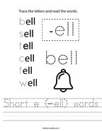 Short e (-ell) words Handwriting Sheet