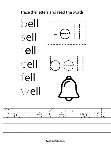 Short e (-ell) words Worksheet