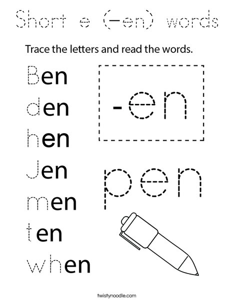 Short e (-en) words Coloring Page