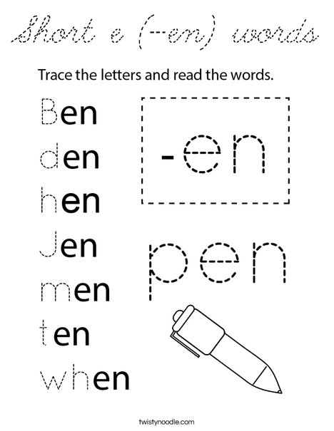 Short e (-en) words Coloring Page