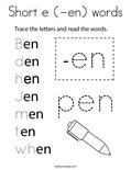Short e (-en) words Coloring Page