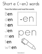 Short e (-en) words Coloring Page