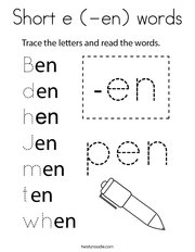 Short e (-en) words Coloring Page