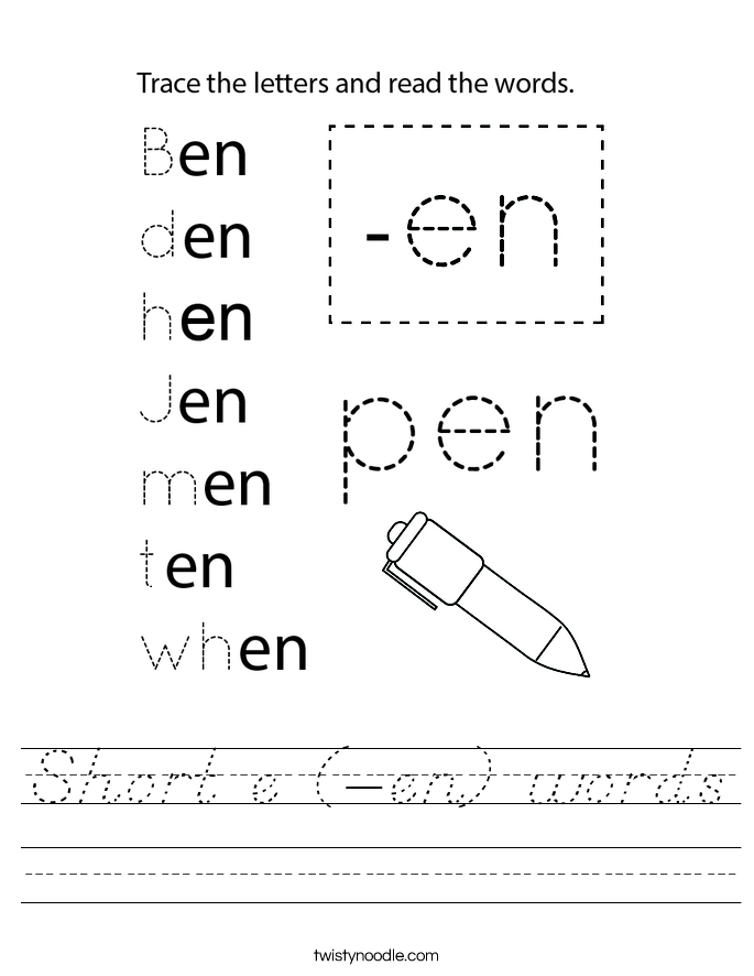 Short e (-en) words Worksheet