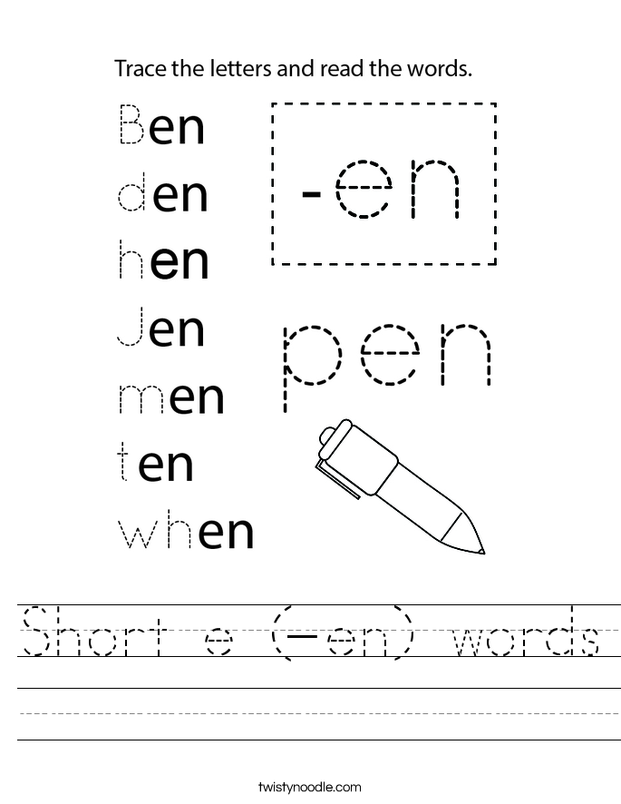 Short e (-en) words Worksheet