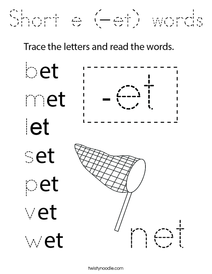 Short e (-et) words Coloring Page