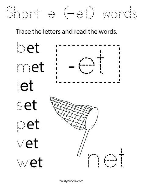 Short e (-et) words Coloring Page