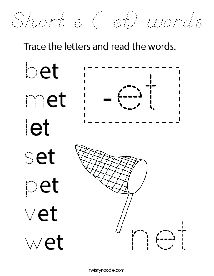 Short e (-et) words Coloring Page