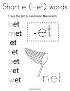 Short e (-et) words Coloring Page