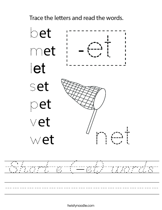 Short e (-et) words Worksheet