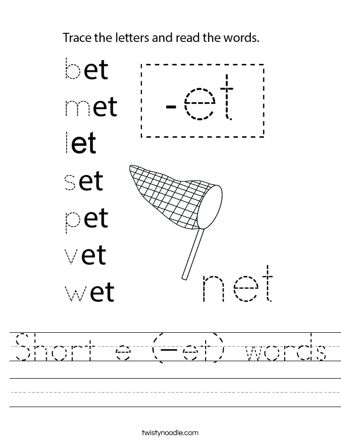 Short e (-et) words Worksheet