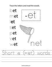 Short e (-et) words Handwriting Sheet