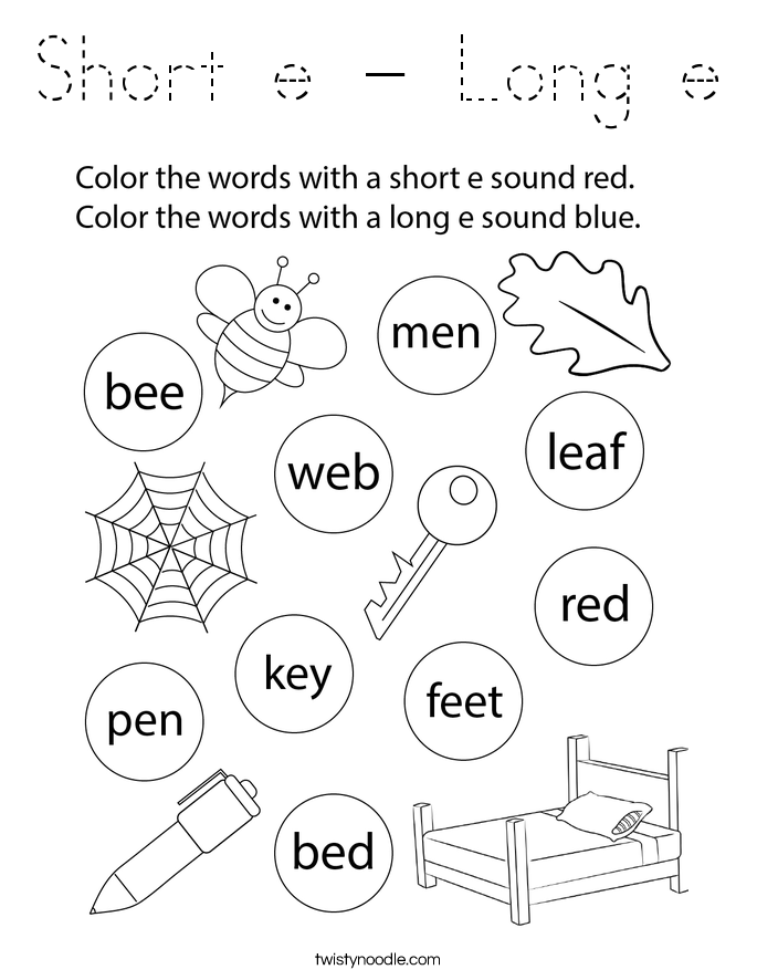 Short e - Long e Coloring Page