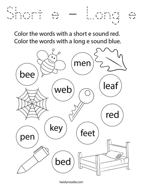 Short e - Long e Coloring Page