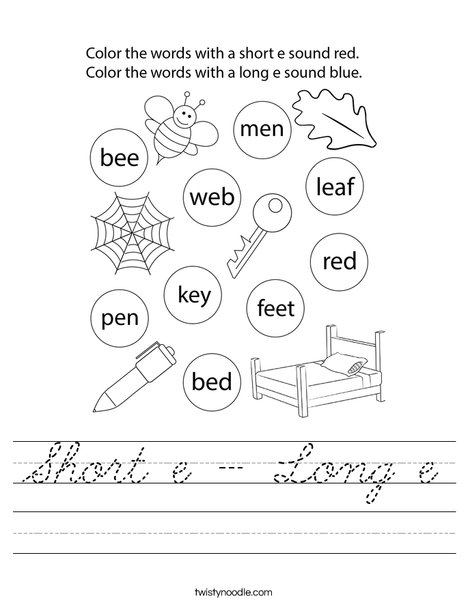 Short e - Long e Worksheet