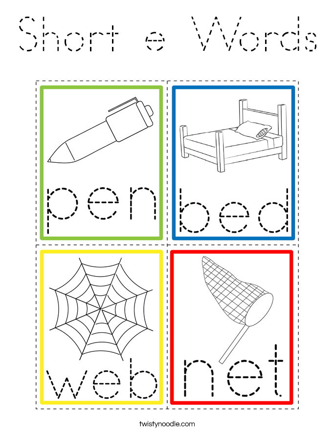 Short e Words Coloring Page