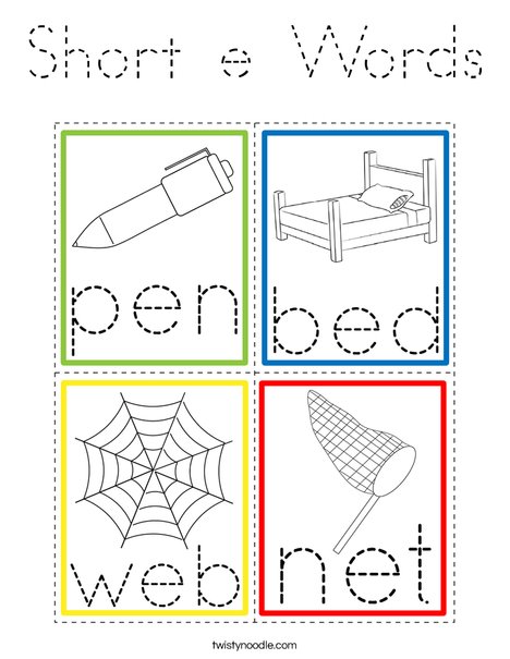 Short e Words Coloring Page
