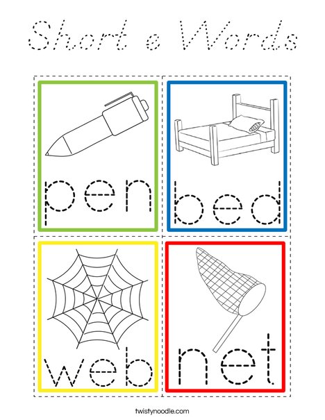 Short e Words Coloring Page