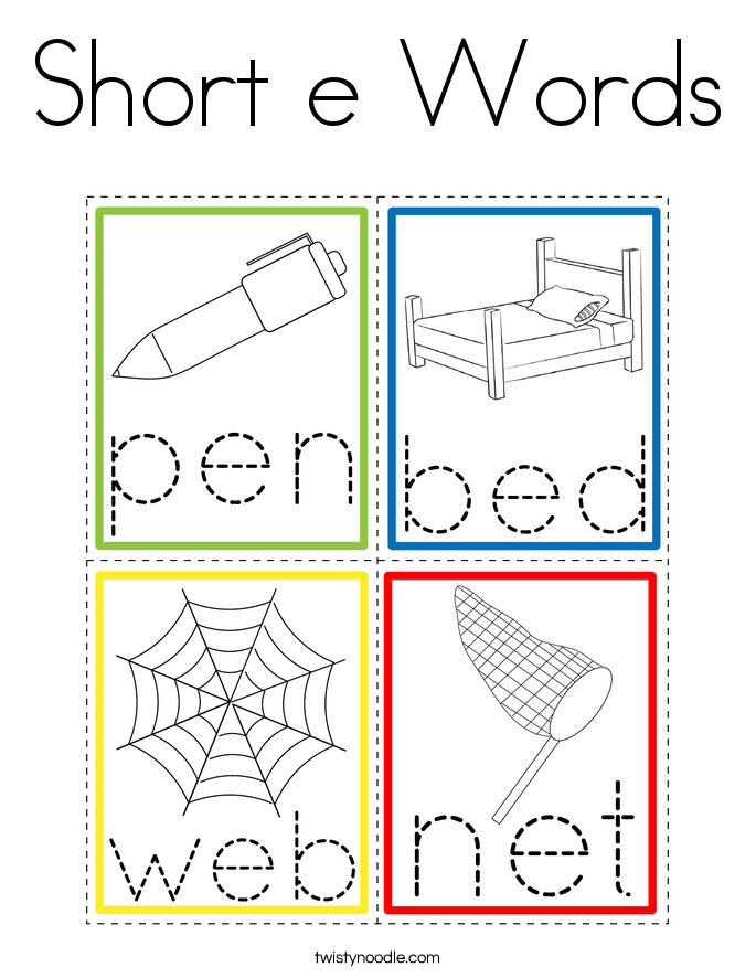 Short e Words Coloring Page