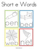 Short e Words Coloring Page