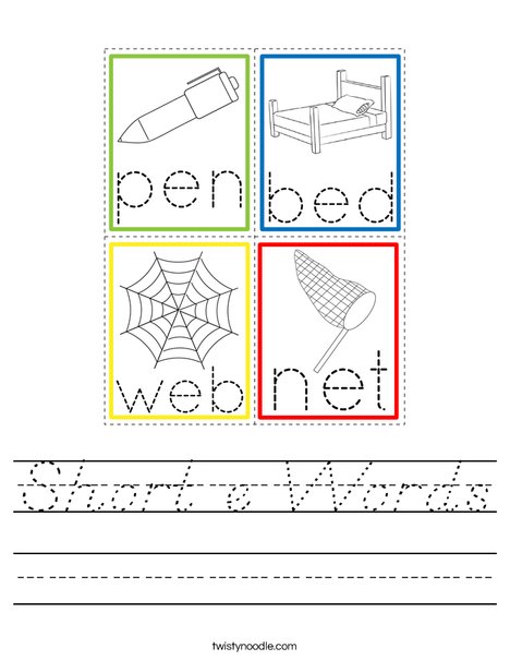 Short e Words Worksheet