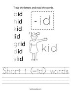 Short i (-id) words Handwriting Sheet