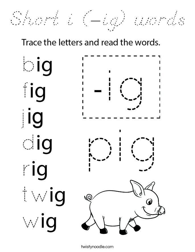 Short i (-ig) words Coloring Page