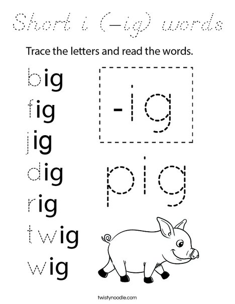 Short i (-ig) words Coloring Page