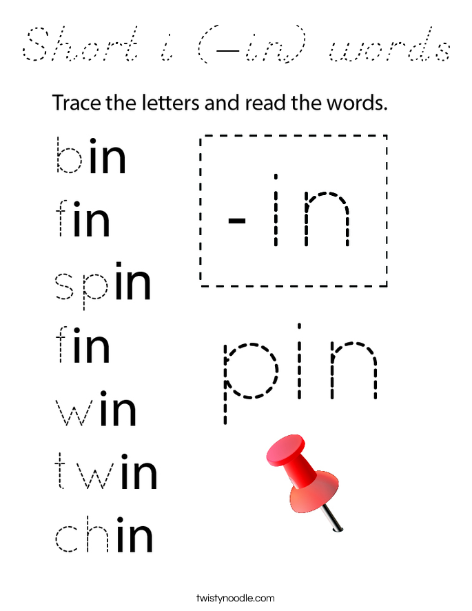 Short i (-in) words Coloring Page
