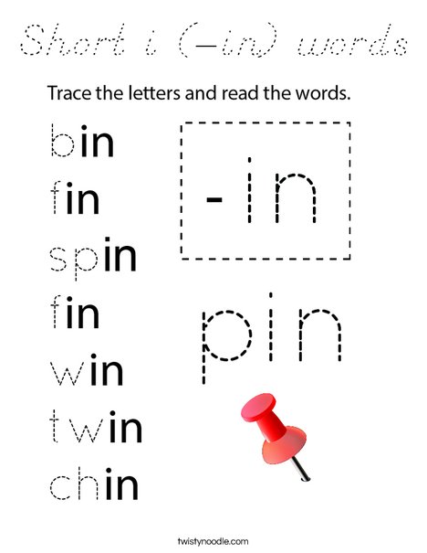 Short i (-in) words Coloring Page