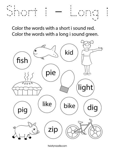 Short i - Long i Coloring Page