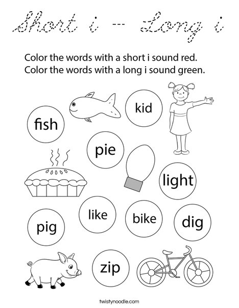 Short i - Long i Coloring Page