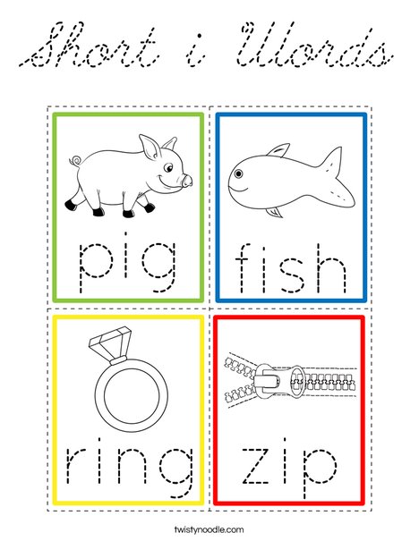 Short i Words Coloring Page