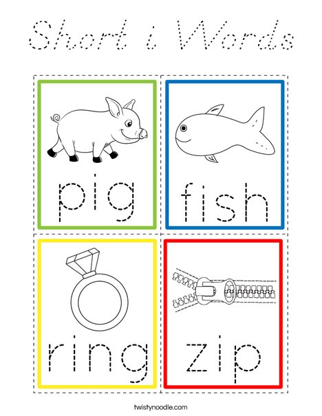 Short i Words Coloring Page