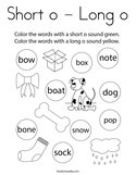 Short o - Long o Coloring Page