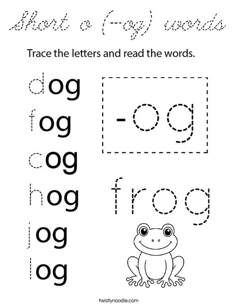 Short o (-og) words Coloring Page