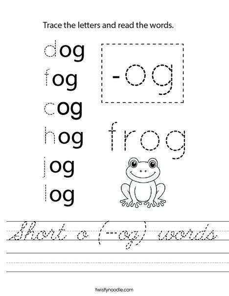 Short o (-og) words Worksheet