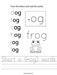 Short o (-og) words Worksheet