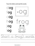 Short o (-og) words Handwriting Sheet