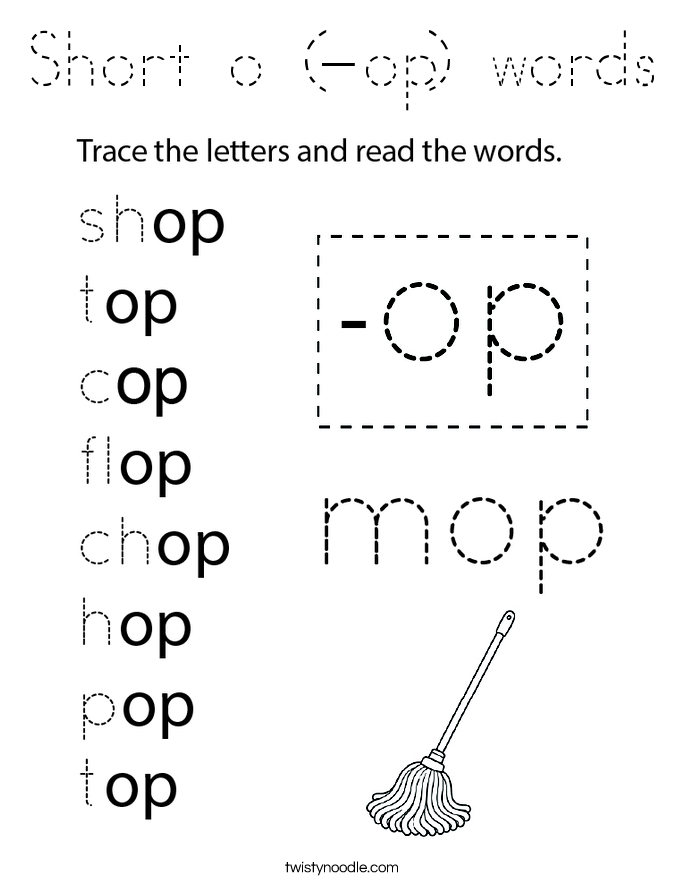 Short o (-op) words Coloring Page