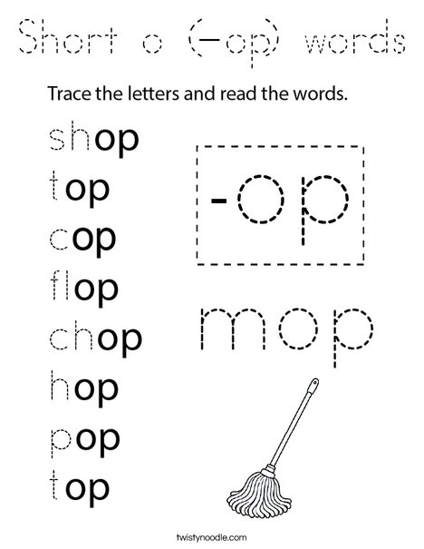 Short o (-op) words Coloring Page
