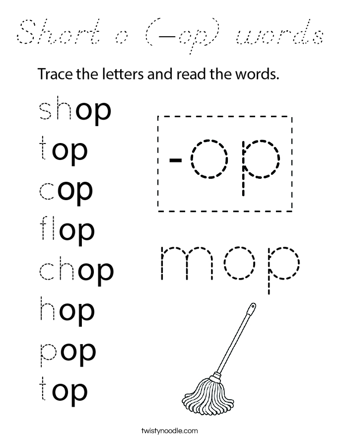 Short o (-op) words Coloring Page