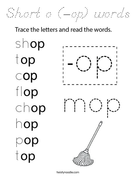 Short o (-op) words Coloring Page