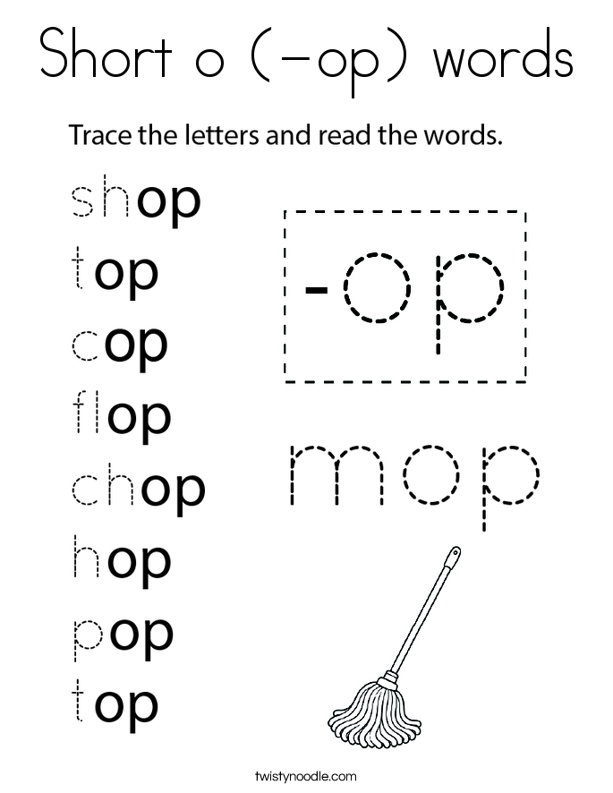 Short o (-op) words Coloring Page